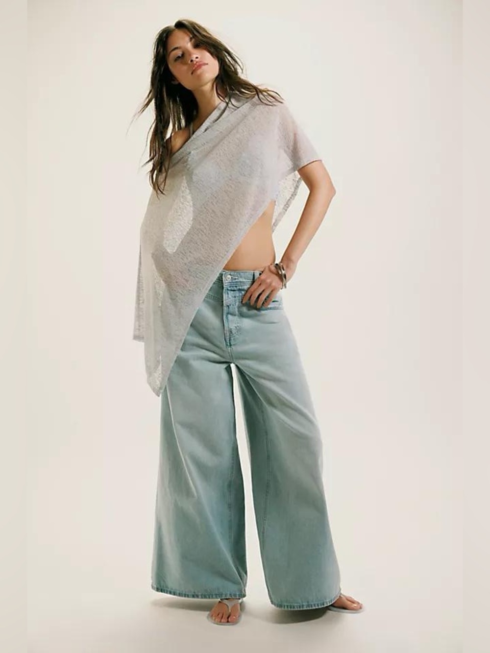 NWT FREE PEOPLE WE THE FREE Give And Take Baggy Wide-Leg Jeans | Compromise/Sky